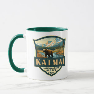 Katmai National Park Illustration Retro Abzeichen Tasse