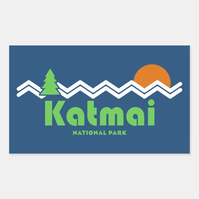 Katmai National Park Retro Rechteckiger Aufkleber (Vorderseite)