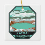 Katmai National Park Summit Krater Lake Alaska Keramikornament<br><div class="desc">Katmai Vektorgrafik Design. Das Tal der Zehntausend Raucher ist ein Gebiet,  in dem Lavaströme und Asche durch einen massiven Vulkanausbruch entstehen</div>