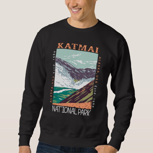 Katmai Nationalpark Alaska Vintag erschüttert Sweatshirt (Vorderseite)