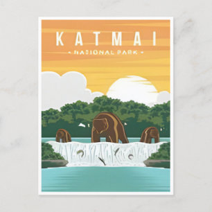 Katmai-Nationalpark Alaska Vintage-Gräubären Postkarte