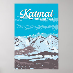 Katmai-Nationalpark Illustration Reise Kunst Retro Poster