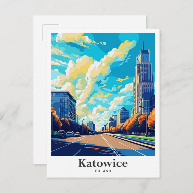Katowice Poland Travel Potrait Illustration Postkarte (Vorne/Hinten)