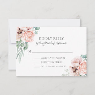 Katrina Pastel Pink Floral Boho Chic RSVP Karte