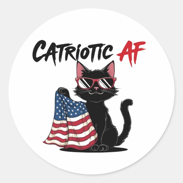 Katriotischer AF - Cooler Schwarzer Katzen - Patri Runder Aufkleber (Vorderseite)