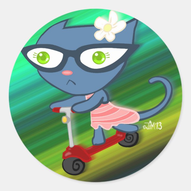 Kats with Glassez : Blu Kitty Scooter Stickers (Vorderseite)