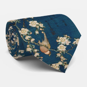 Katsushika Hokusai 葛飾北斎 Goldfinch und Kirschbaum Krawatte