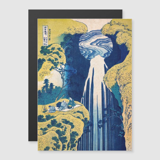 Katsushika Hokusai - Amida Falls Magnetkarte (Vorne/Hinten)