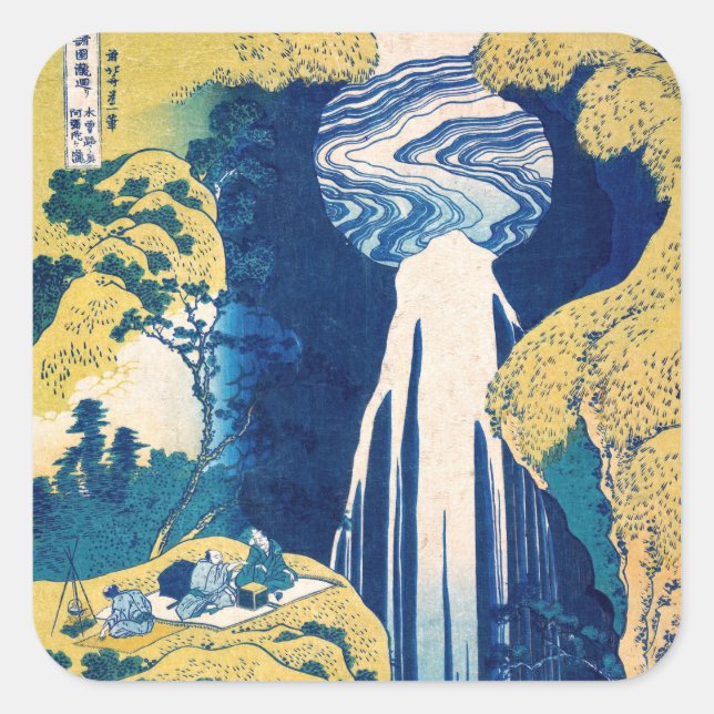 Katsushika Hokusai - Amida Falls Quadratischer Aufkleber (Vorderseite)