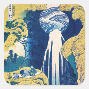 Katsushika Hokusai - Amida-Wasserfall Quadratischer Aufkleber