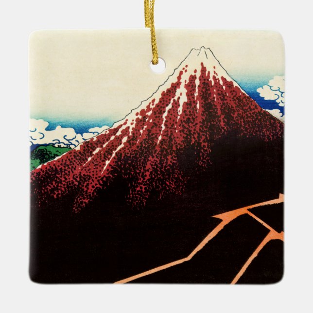 Katsushika Hokusai - Blitze unterhalb des Gipfels Keramikornament (Vorderseite)