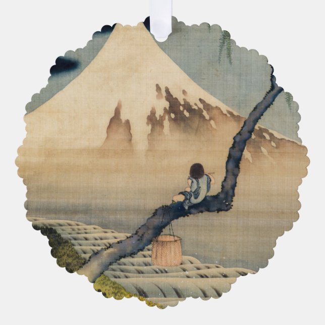 Katsushika Hokusai - Boy Viewing Mount Fuji Ornament Karte (Vorderseite)