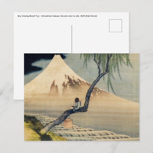 Katsushika Hokusai - Boy Viewing Mount Fuji Postkarte (Vorne/Hinten)