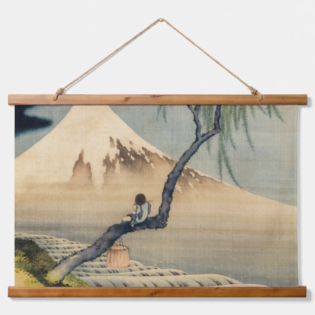 Katsushika Hokusai - Boy Viewing Mount Fuji Wandteppich Mit Holzrahmen (Vorne)