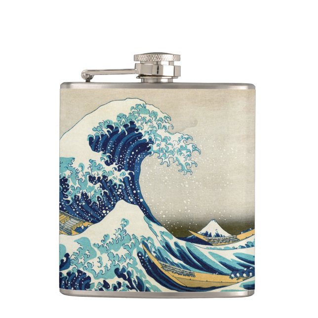 Katsushika Hokusai - Die große Welle vor Kanagawa Flachmann (Vorderseite)