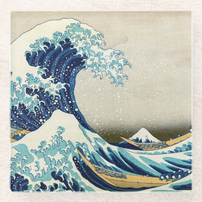 Katsushika Hokusai - Die große Welle vor Kanagawa Glasuntersetzer (Vorderseite)