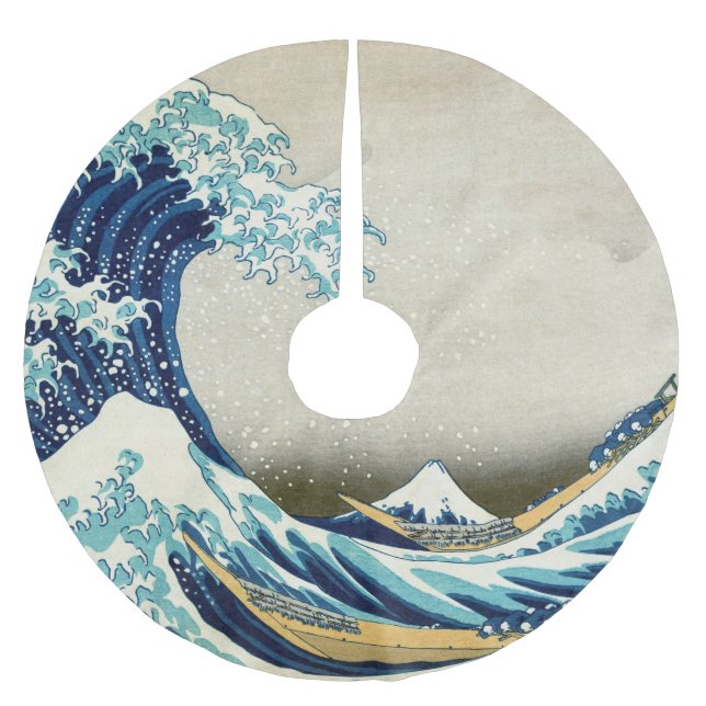 Katsushika Hokusai - Die große Welle vor Kanagawa Polyester Weihnachtsbaumdecke (Vorderseite)