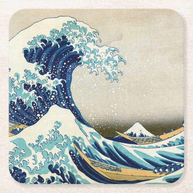 Katsushika Hokusai - Die große Welle vor Kanagawa Rechteckiger Pappuntersetzer (Vorderseite)