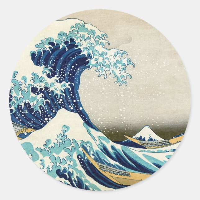 Katsushika Hokusai - Die große Welle vor Kanagawa Runder Aufkleber (Vorderseite)