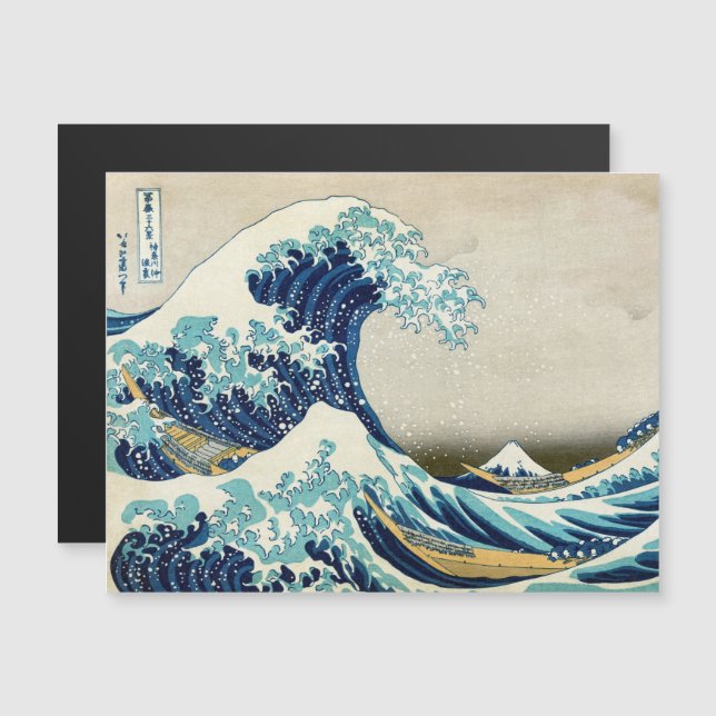 Katsushika Hokusai - Die Magnetkarte "Große Welle" (Vorne/Hinten)