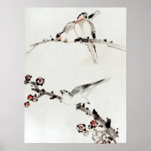Katsushika Hokusai Drei Vögel auf den Zweigen Poster