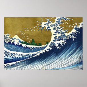 Katsushika Hokusai - Farbige Große Welle Poster