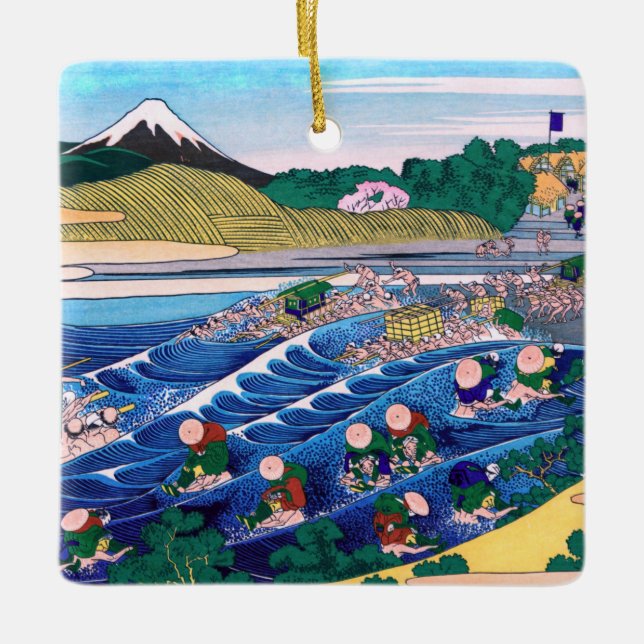 Katsushika Hokusai - Fuji aus Kanaya auf Tokaido Keramikornament (Vorderseite)