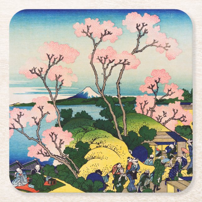 Katsushika Hokusai - Gotenyama, Tokaido, Shinagawa Rechteckiger Pappuntersetzer (Vorderseite)