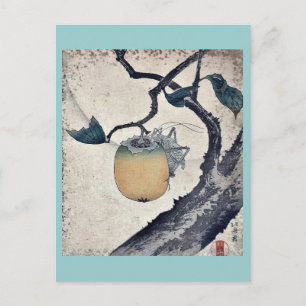 Katsushika Hokusai: Grasshopper frisst Persimmon Postkarte