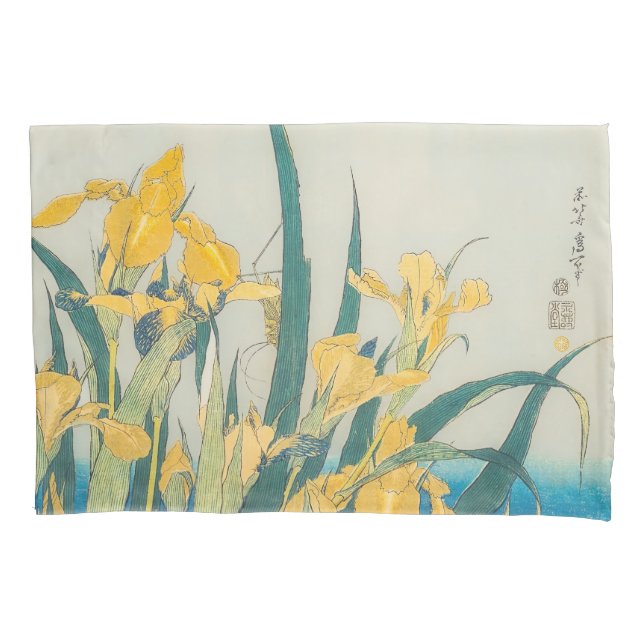 Katsushika Hokusai - Grasshopper und Iris Kissenbezug (Vorderseite)