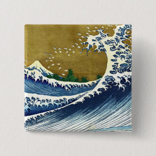 Katsushika Hokusai - Große Farbige Welle Button