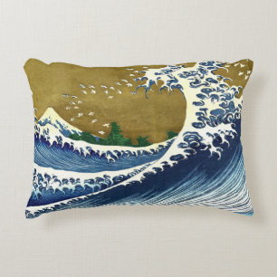 Katsushika Hokusai - Große Farbige Welle Dekokissen
