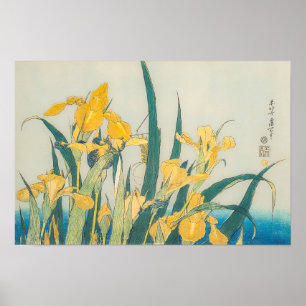 Katsushika Hokusai - Heuschrecke und Iris Poster
