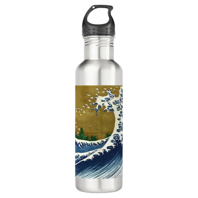 Katsushika Hokusai - Kolored Big Wave Edelstahlflasche (Vorderseite)