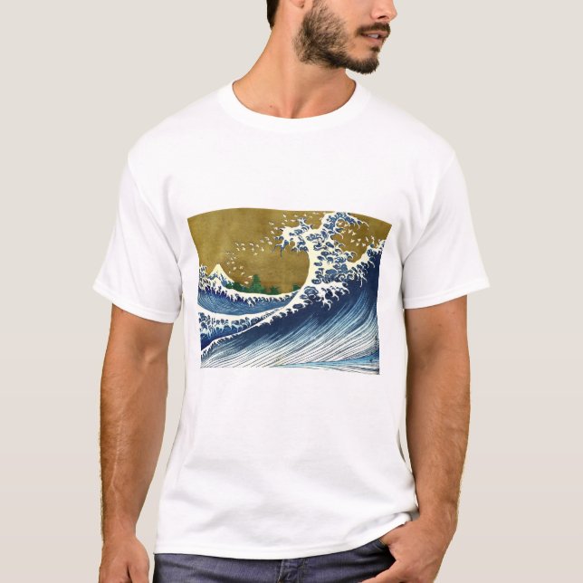Katsushika Hokusai - Kolored Big Wave T-Shirt (Vorderseite)