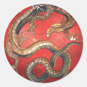 Katsushika Hokusai Mythary Legendary Dragon art Runder Aufkleber