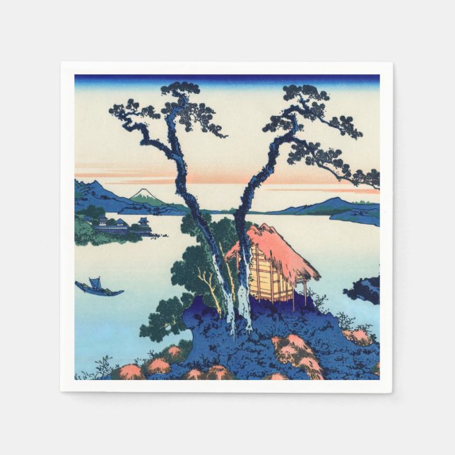 Katsushika Hokusai - Suwa-See in der Provinz Shina Serviette (Vorderseite)