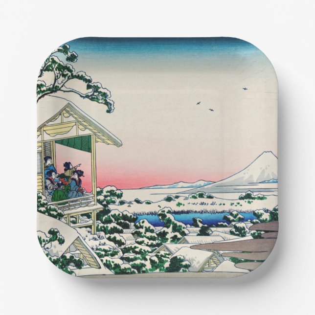 Katsushika Hokusai - Teehaus bei Koishikawa Pappteller (Vorderseite)
