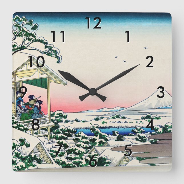 Katsushika Hokusai - Teehaus bei Koishikawa Quadratische Wanduhr (Vorderseite)