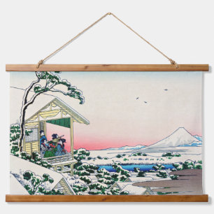 Katsushika Hokusai - Teehaus in Koishikawa Wandteppich Mit Holzrahmen