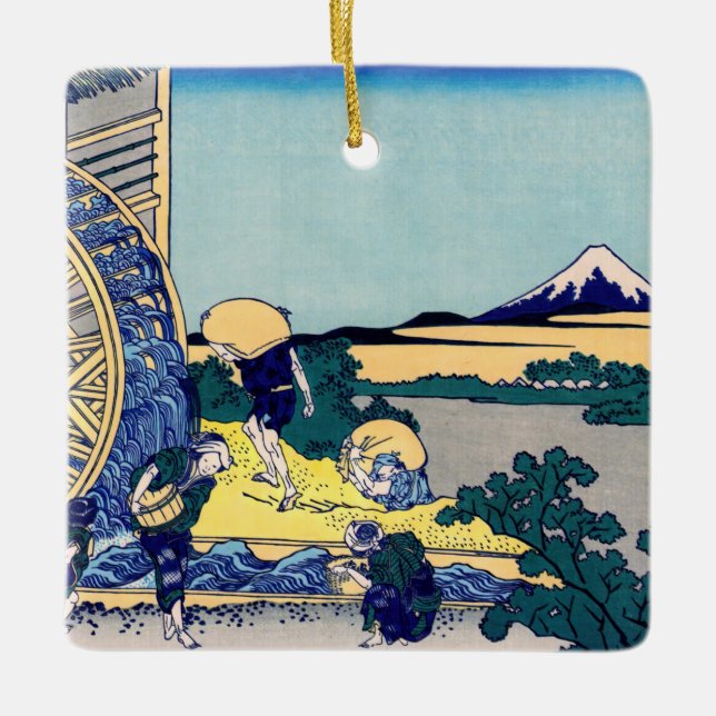 Katsushika Hokusai - Wassermühle in Onden Keramikornament (Vorderseite)
