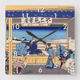 Katsushika Hokusai - Yoshida auf dem Tokaido Quadratische Wanduhr