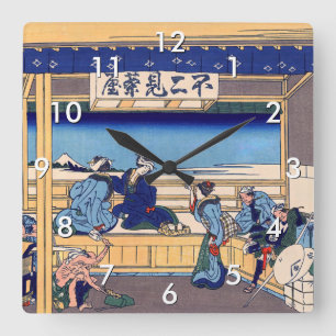 Katsushika Hokusai - Yoshida auf der Tokaido Quadratische Wanduhr