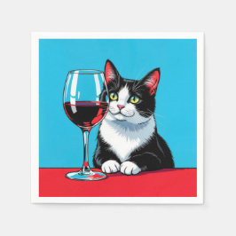 Katsze mit Glas Rotwein Serviette