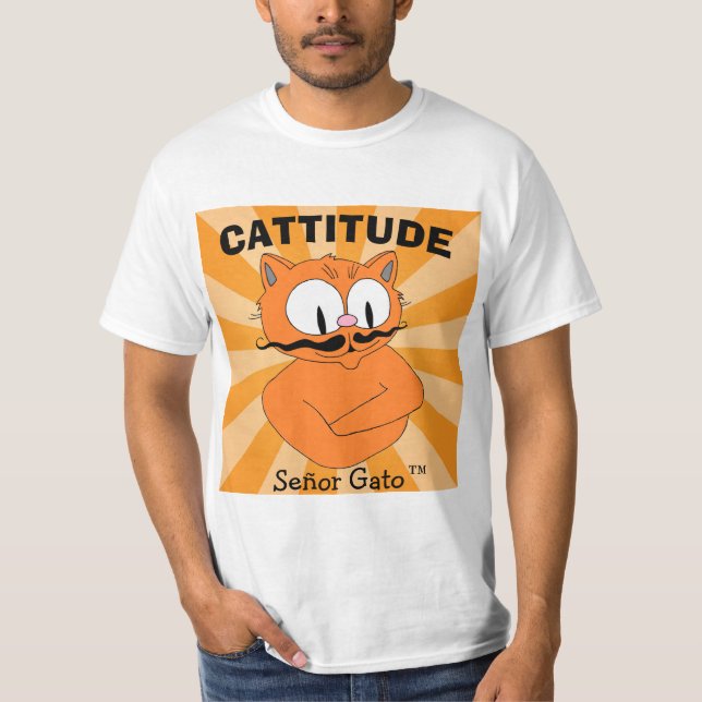 KATTITUDE Señor Gato™ Cartoon Mustache Cat T-Shirt (Vorderseite)