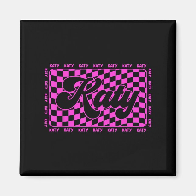 Katy Checkered I Love Katy 80's Vintage  Magnet (Vorne)