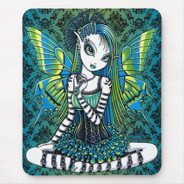 "Katy" grüne Tätowierungs-Feen-Kunst Mousepad (Vorne)