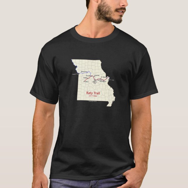 Katy Trail Route Karte T-Shirt (Vorderseite)