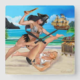 KATZ DER PIRATGIRLE QUADRATISCHE WANDUHR