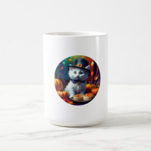 Kätzchen als Pilgrim isst Erntedank Kaffeetasse
